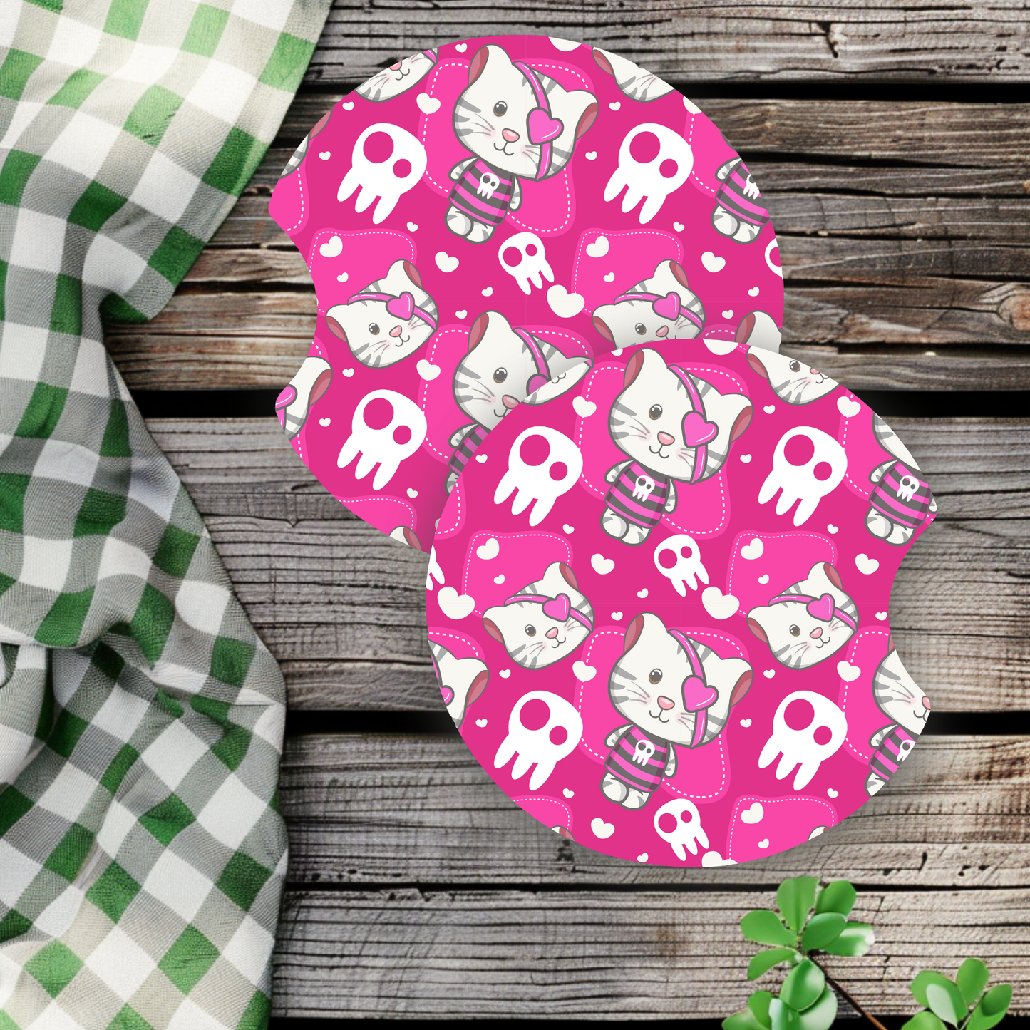 Cat And Skulls | Car Coasters