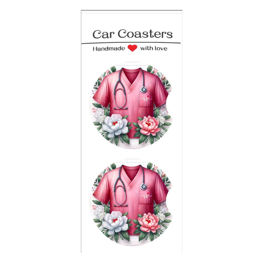 Nurse Pink Scrub | Car Coasters
