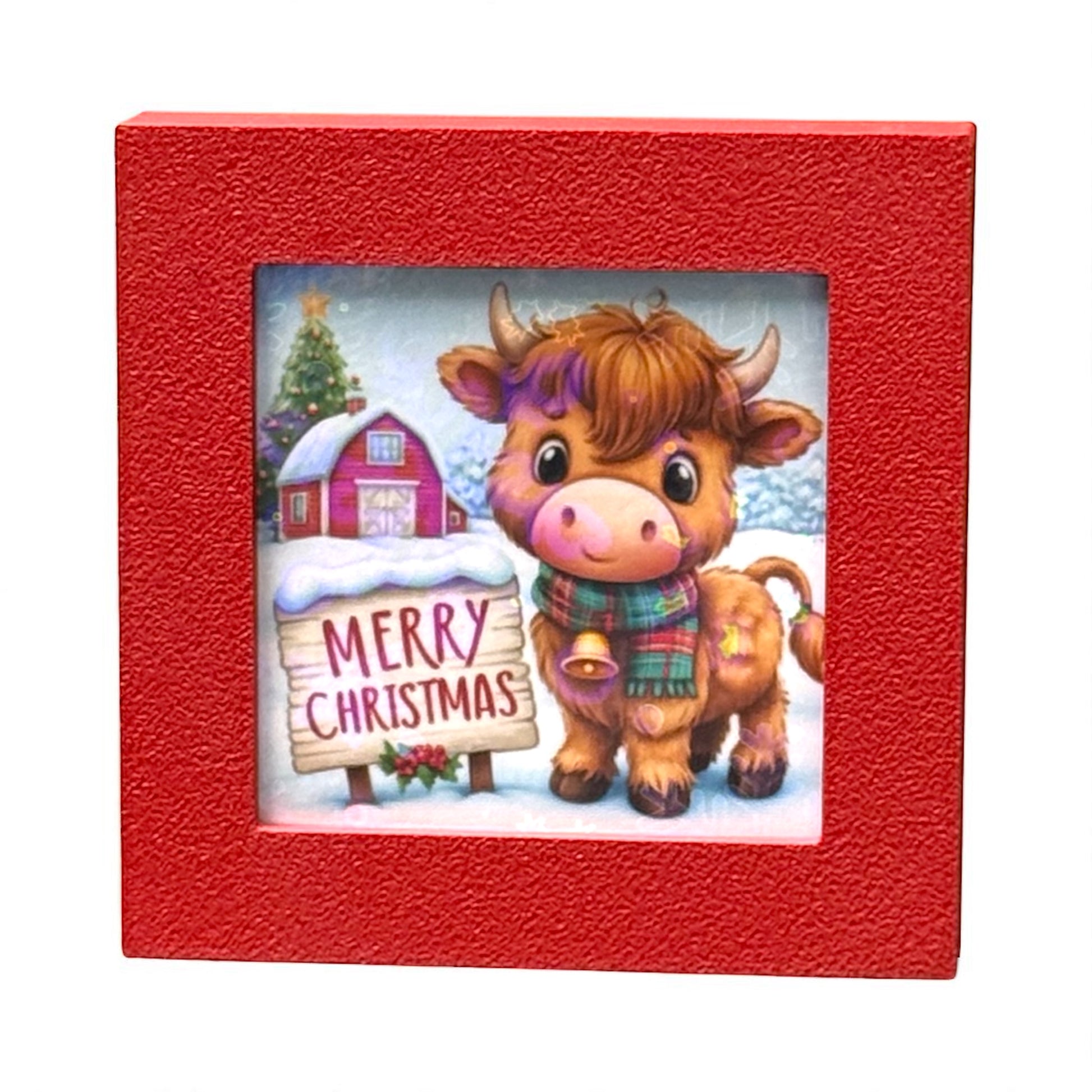 Holographic Merry Christmas Highland Cow | Mini Sign
