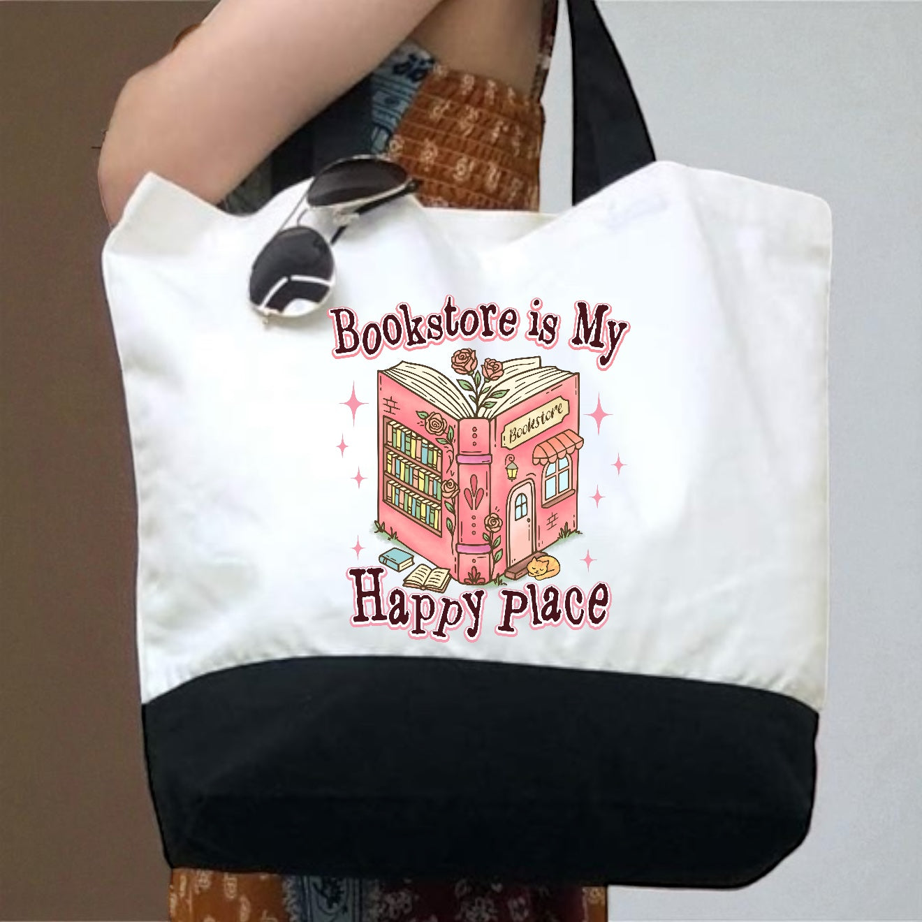 Bookstore Is My Happy Place | Large 12oz Cotton Canvas Tote Bag