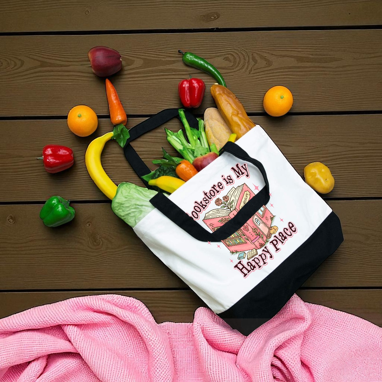 Bookstore Is My Happy Place | Large 12oz Cotton Canvas Tote Bag