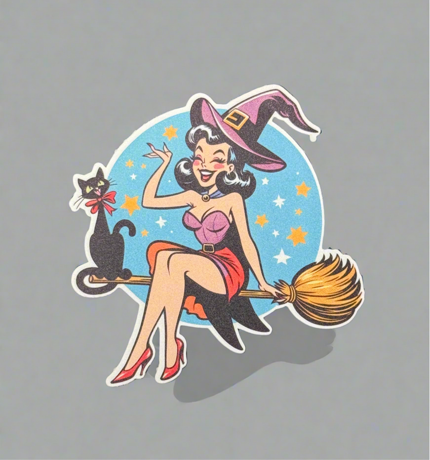 Witch On Broom Stick | 3” Sticker