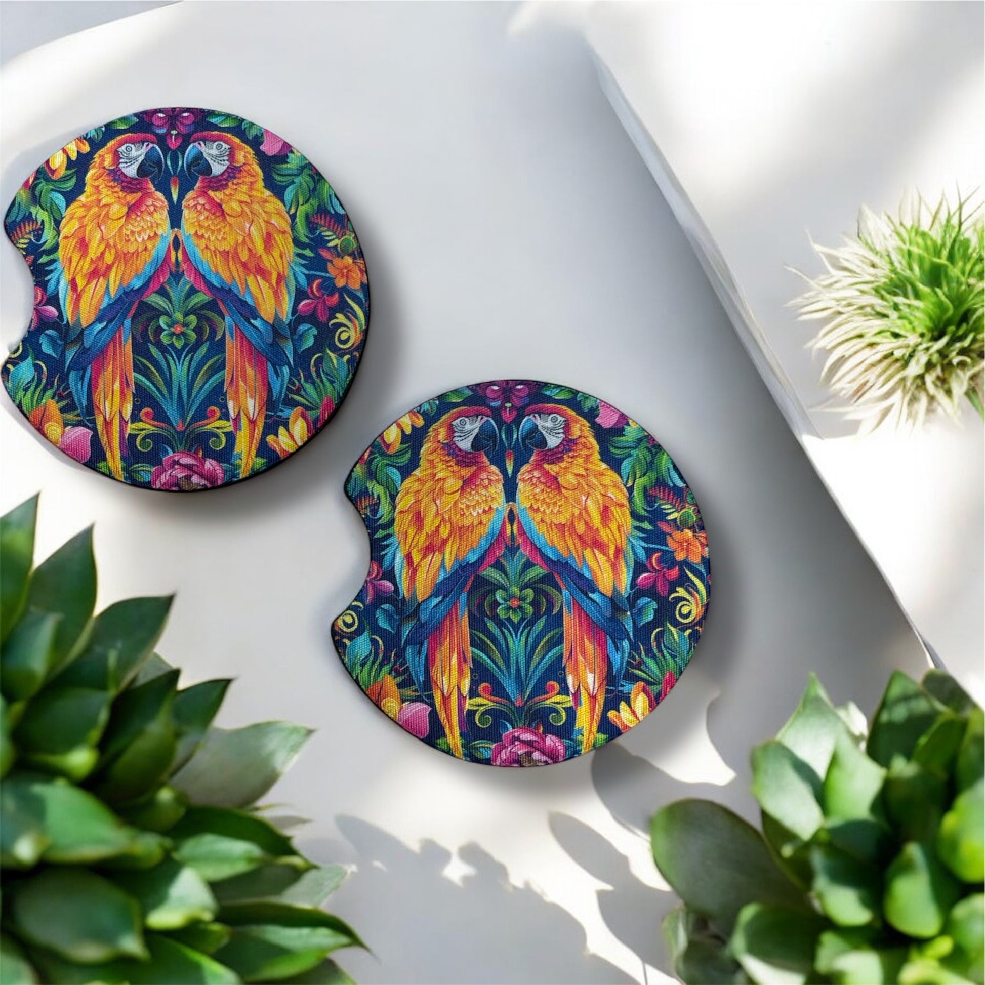 Facing Parrots | Car Coasters