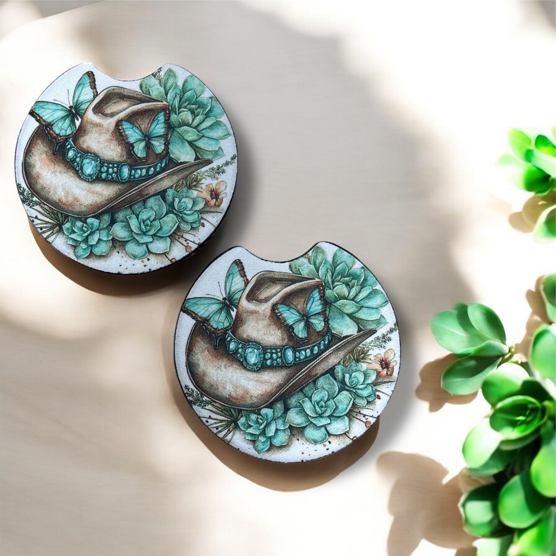 Cowboy Hat Butterflies | Car Coasters
