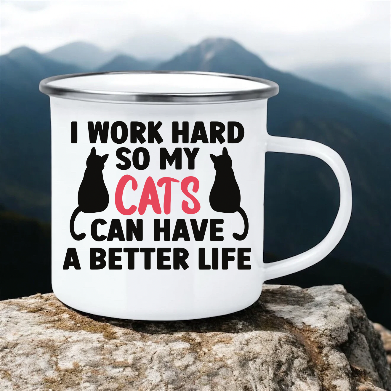 I Work Hard Cat| 12oz Enamel Mug