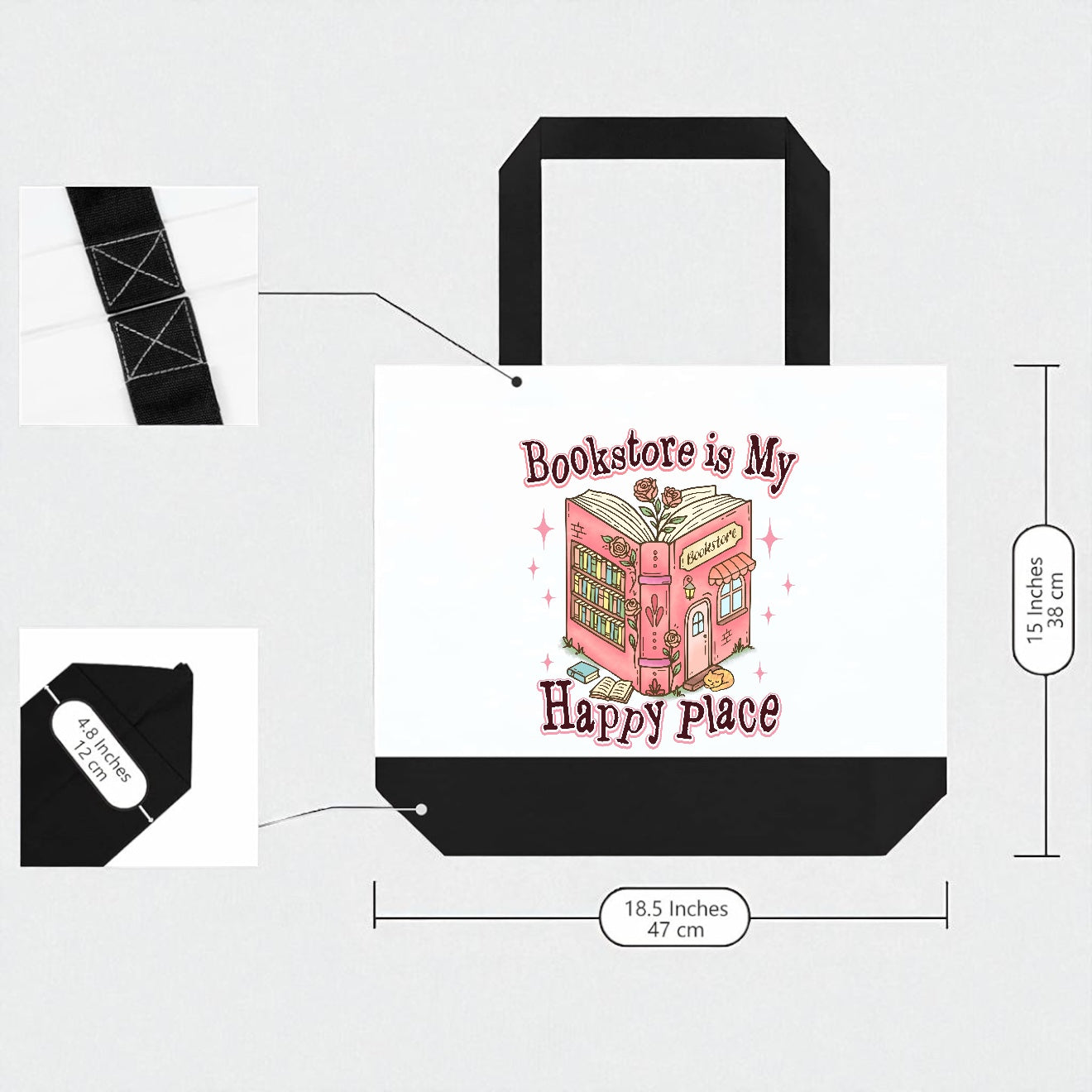 Bookstore Is My Happy Place | Large 12oz Cotton Canvas Tote Bag