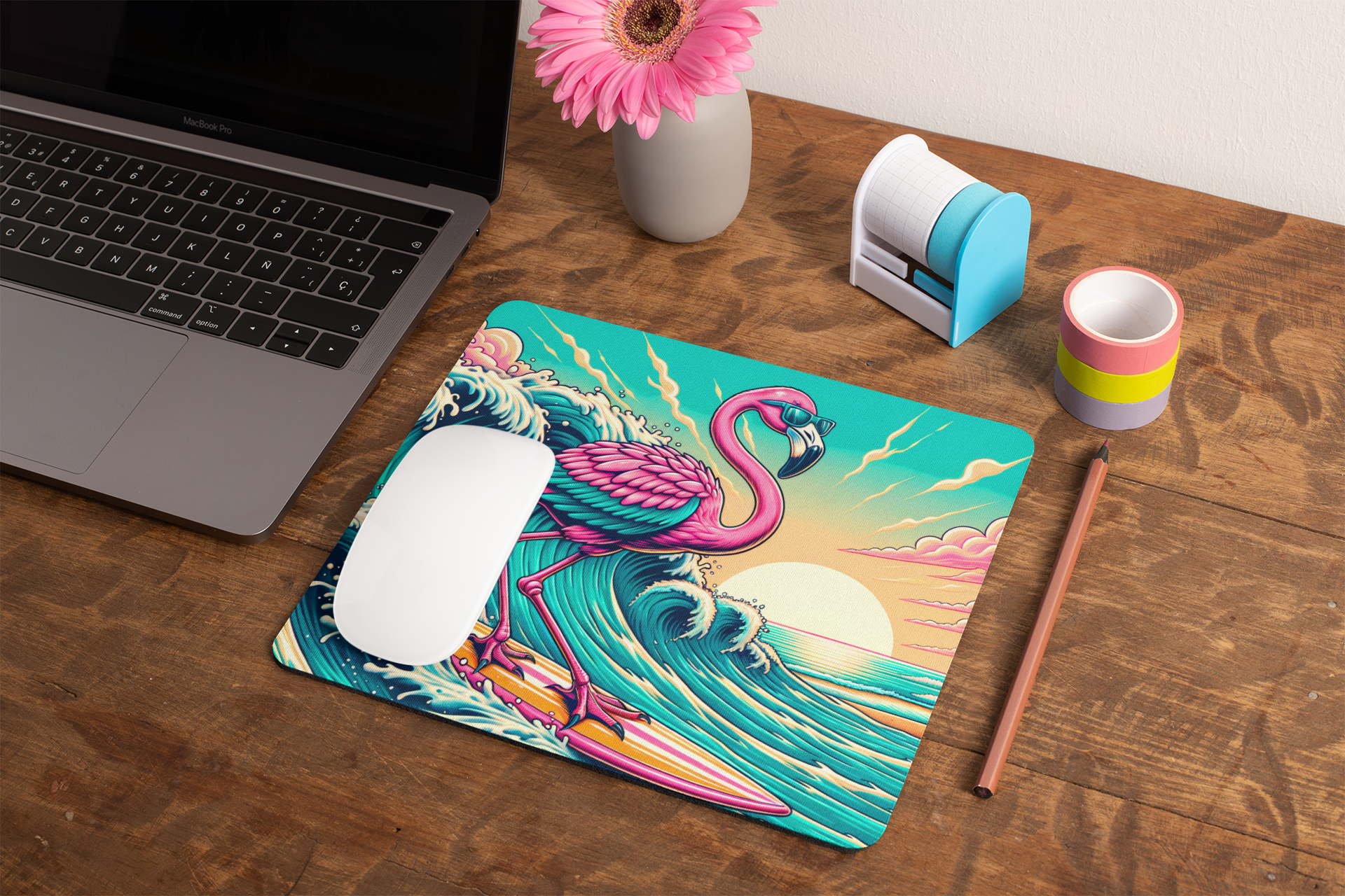 Surfing Flamingo | Mouse Pad